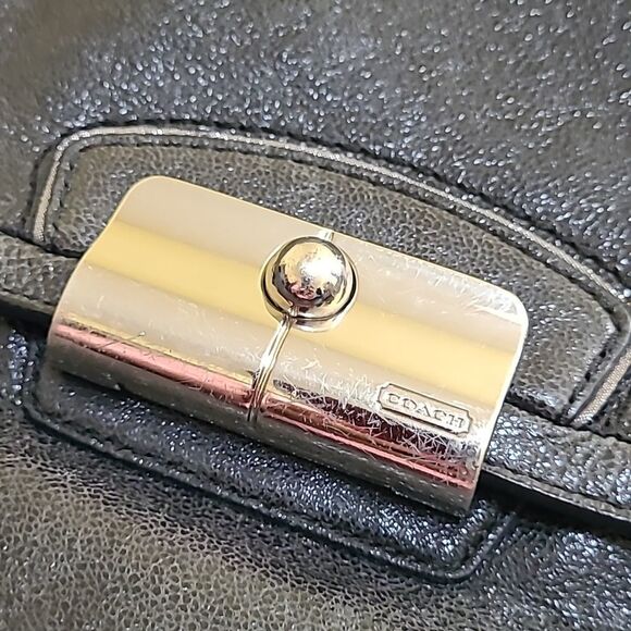 $698 COACH metallic black leather LIMITED Kristin Pinnacle LARGE TOTE BAG PURSE - Picture 15 of 16